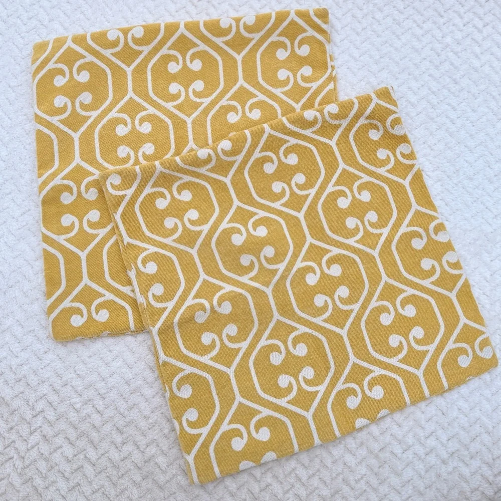 2 Vibrant Yellow Geometric Lattice Patterned Accent Pillow Covers 18.5